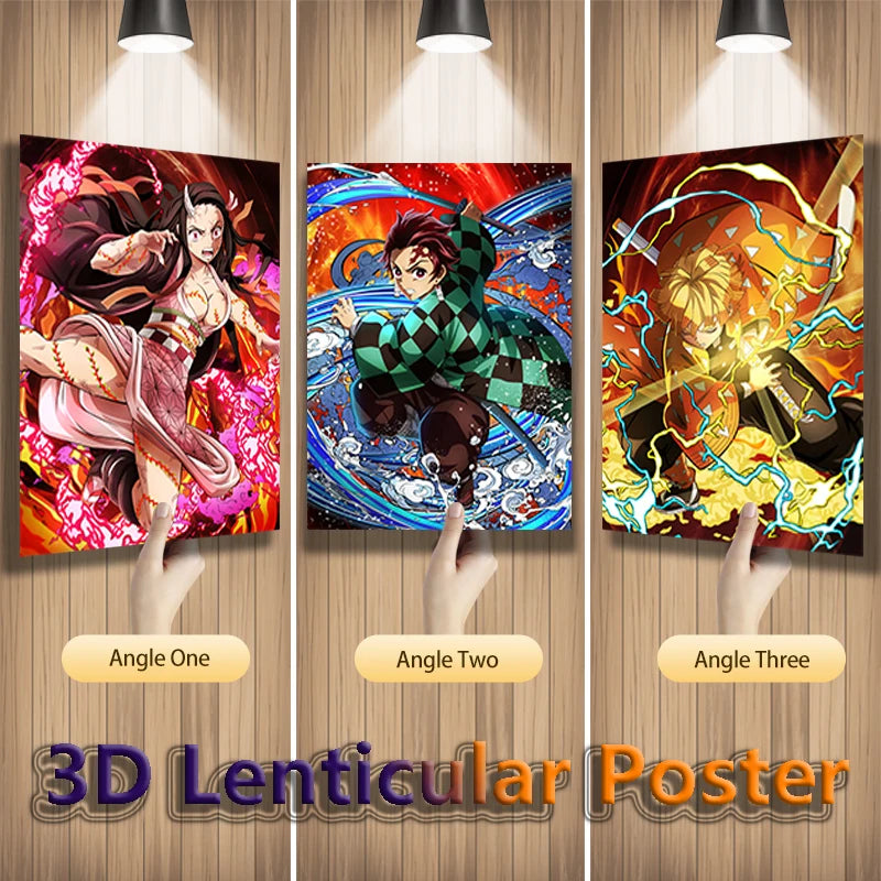 Demon Slayer 3D Motion Lenticular Poster – Nezuko, Tanjirou & Zenitsu Anime Wall Art for Room Decor (Unframed)