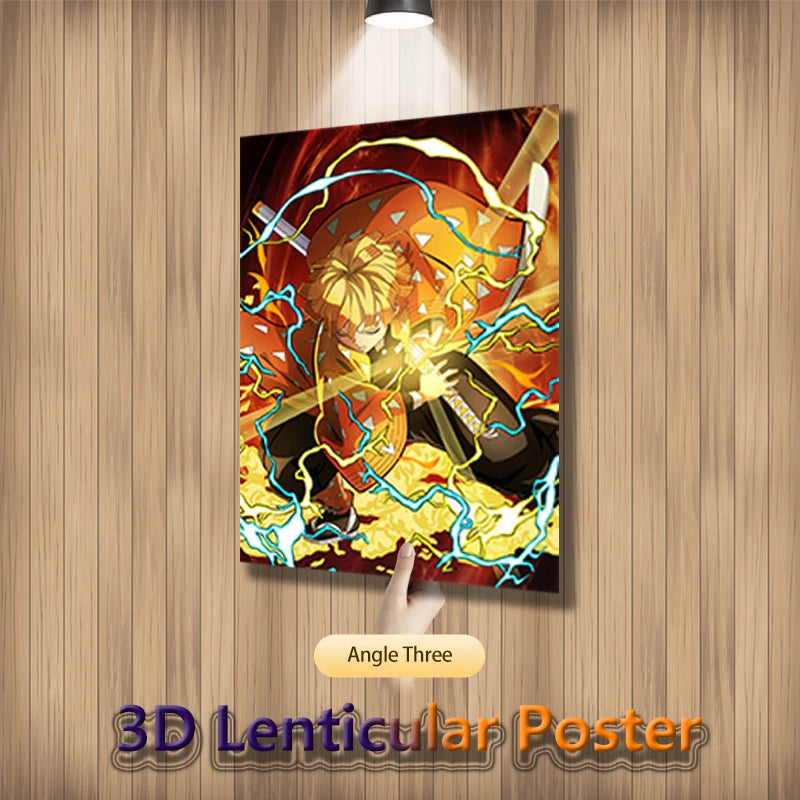 Demon Slayer 3D Motion Lenticular Poster – Nezuko, Tanjirou & Zenitsu Anime Wall Art for Room Decor (Unframed)