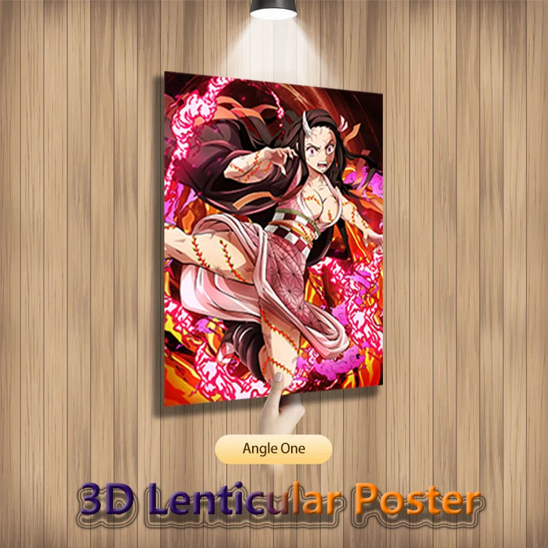 Demon Slayer 3D Motion Lenticular Poster – Nezuko, Tanjirou & Zenitsu Anime Wall Art for Room Decor (Unframed)
