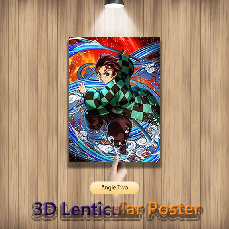 Demon Slayer 3D Motion Lenticular Poster – Nezuko, Tanjirou & Zenitsu Anime Wall Art for Room Decor (Unframed)