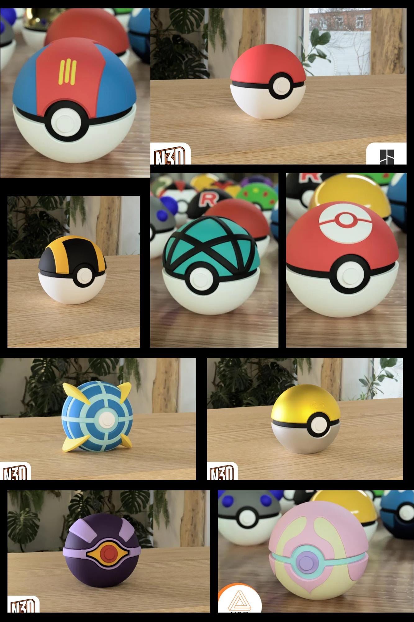 3D Printed Poké Balls  Premier, Dive, Heavy, Quick, Cherish, Dream, Team Rocket, Team Magma, Timer & Dusk Ball  Pokemon Collectible